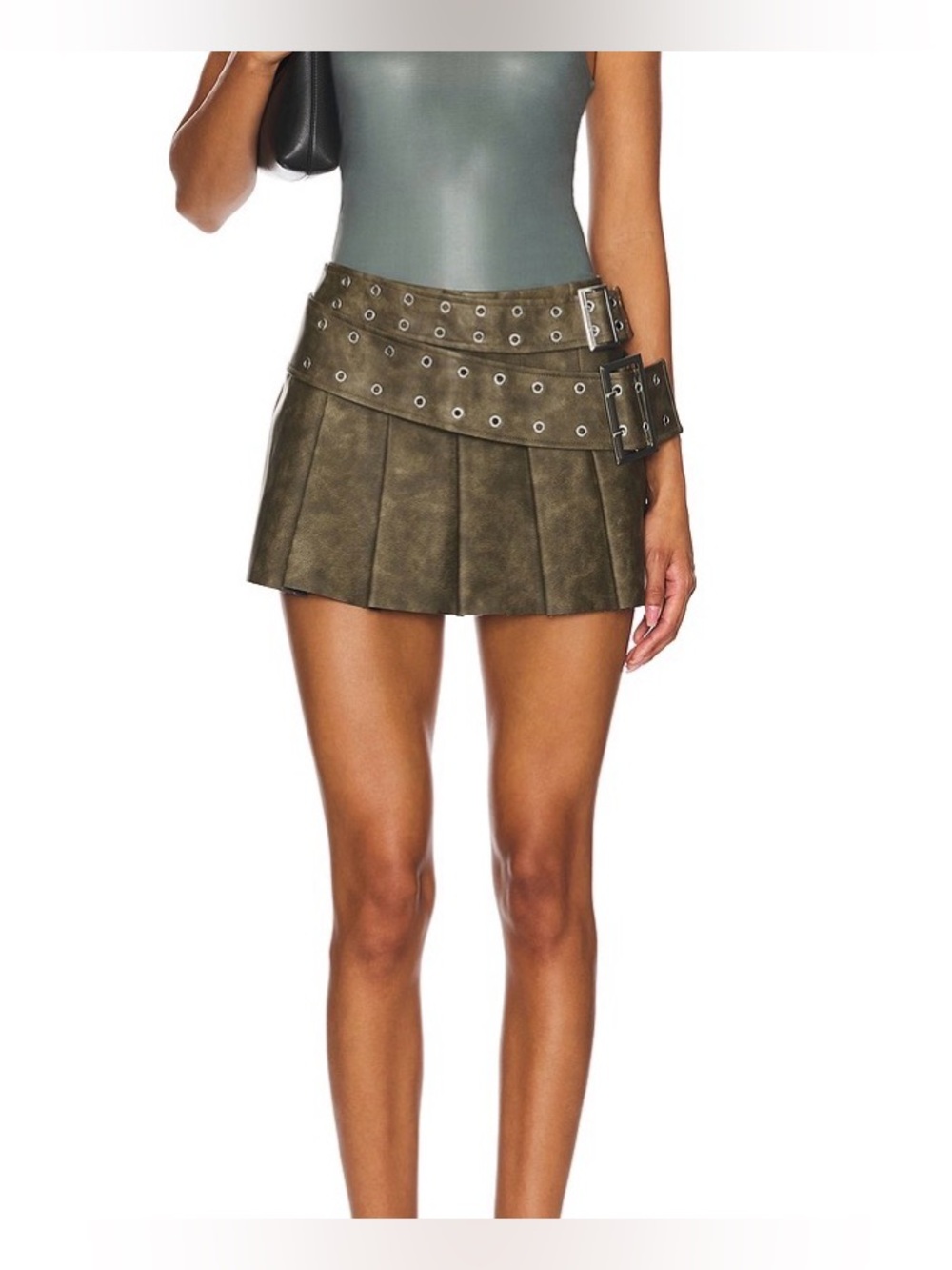 Pleated Faux Leather Micro Mini Skirt in Patina Light Brown — WeWoreWhat